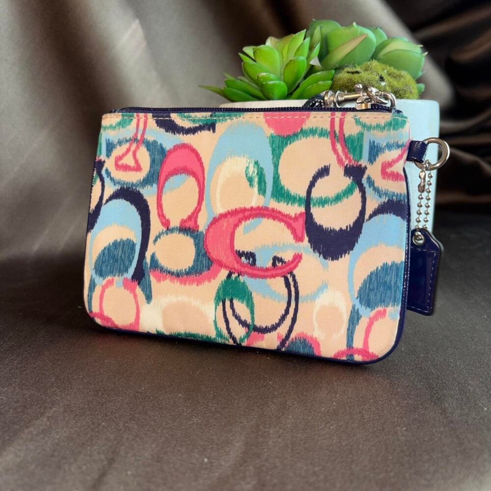Coach Multicolor Signature Canvas Wristlet - Pink, Blue, Green, Navy